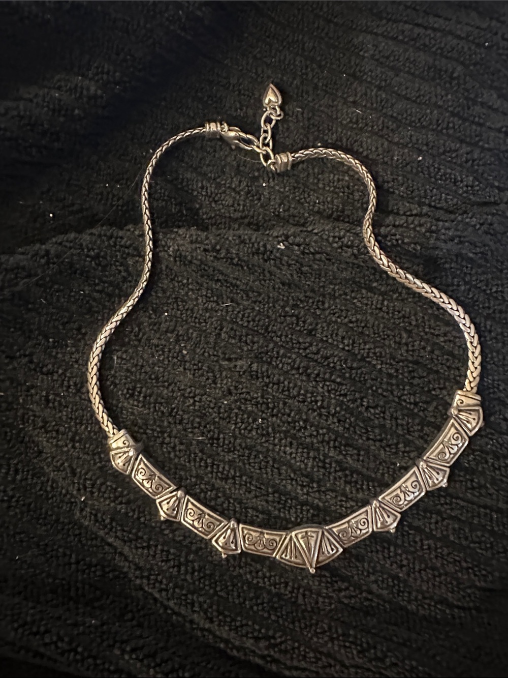 BRIGHTON Vintage Etched Silver Choker Statement Necklace